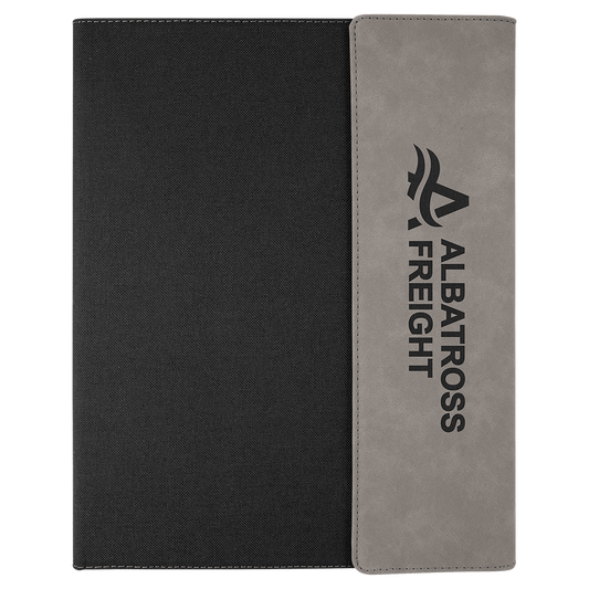 9 1/2" x 12" Gray Laserable Leatherette / Black Canvas Portfolio w / Notepad (Sold by Case of 4)