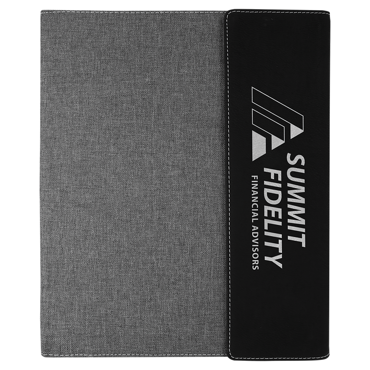 9 1/2"x12" Black/Silver Laserable Leatherette / Gray Canvas Portfolio w/Notepad (Sold by Case of 4)