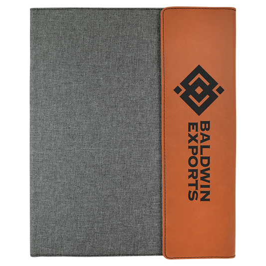 9 1/2" x 12" Rawhide Laserable Leatherette / Gray Canvas Portfolio with Notepad (Sold by Case of 4)