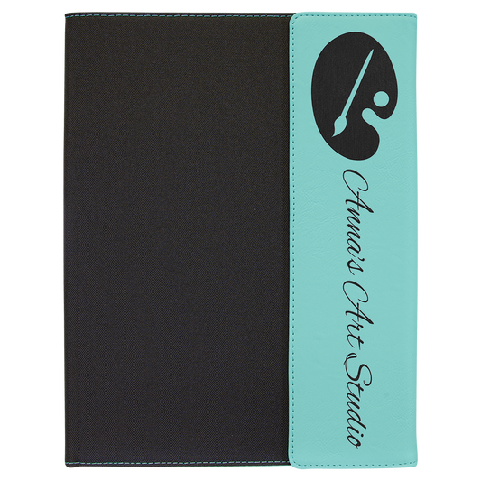 9 1/2"x12" Teal Laserable Leatherette / Black Canvas Portfolio with Notepad (Sold by Case of 4)
