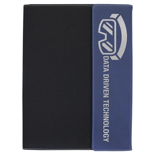 9 1/2"x12" Blue/Silver Laserable Leatherette  / Black Canvas Portfolio w/Notepad (Sold by Case of 4)