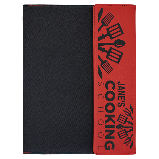 9 1/2" x 12" Red Laserable Leatherette / Black Canvas Portfolio with Notepad (Sold by Case of 4)