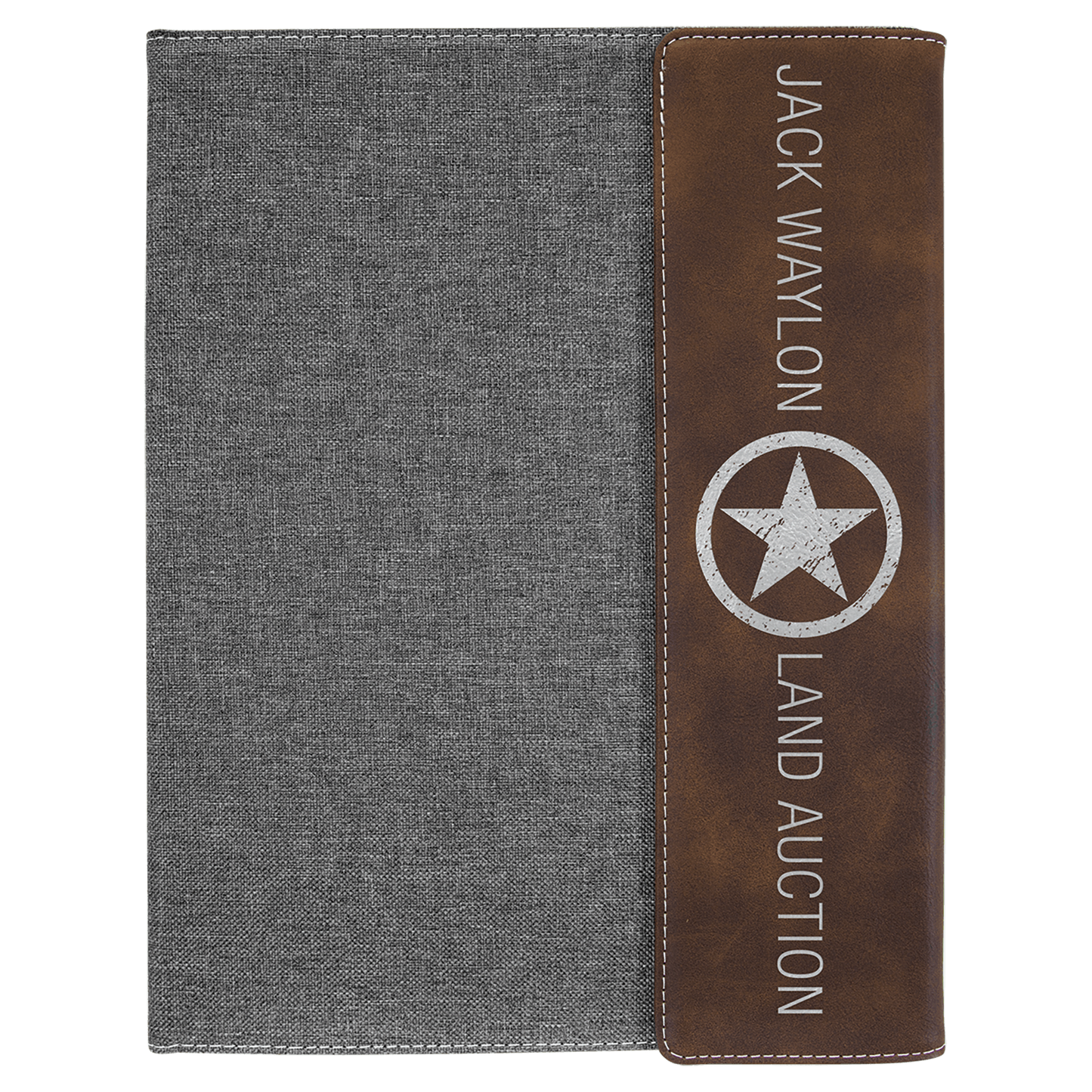 9 1/2"x12" Rustic/Silver Laserable Leatherette/Gray Canvas Portfolio w/Notepad (Sold by Case of 4)