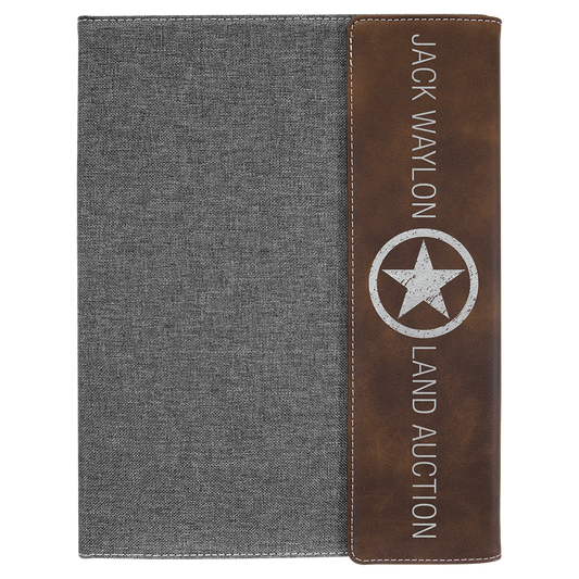 9 1/2"x12" Rustic/Silver Laserable Leatherette/Gray Canvas Portfolio w/Notepad (Sold by Case of 4)