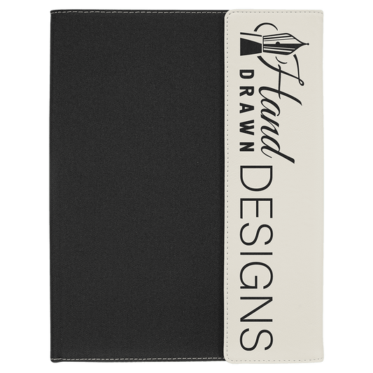 9 1/2" x 12" White Laserable Leatherette / Black Canvas Portfolio with Note Pad (Sold by Case of 4)