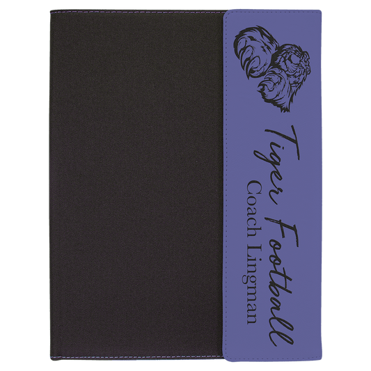 9 1/2" x 12" Purple Laserable Leatherette / Black Canvas Portfolio with Note Pad (Sold by Case of 4)
