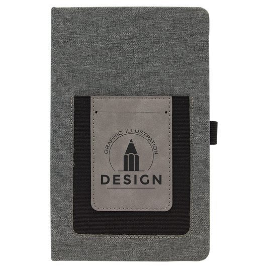 5 1/4" x 8 1/4" Gray w/Gray Laserable Leatherette Journal with Cell/Card Slot (Sold by Case of 4)