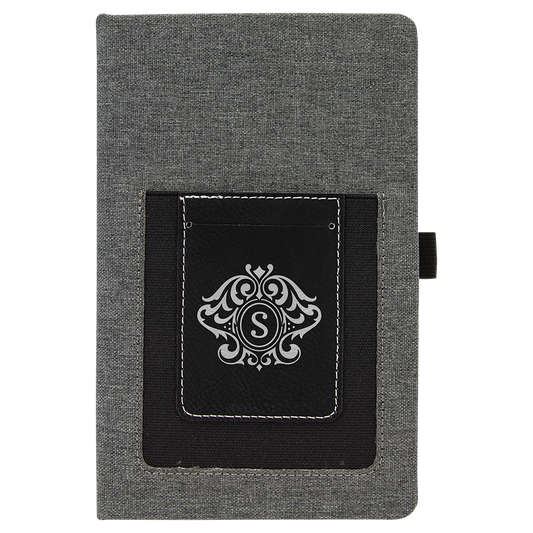 5 1/4" x 8 1/4" Gray w/Black Laserable Leatherette Journal with Cell/Card Slot (Sold by Case of 4)