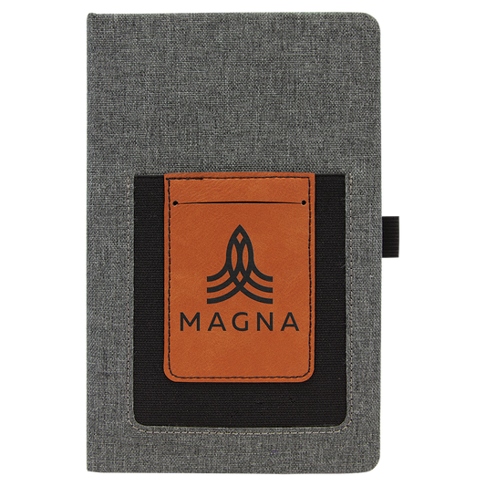 5 1/4" x 8 1/4" Gray w/Rawhide Laserable Leatherette Journal with Cell/Card Slot (Sold by Case of 4)