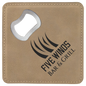 4" x 4" Square Light Brown Laserable Leatherette Bottle Opener Coaster (Sold by Case of 6)
