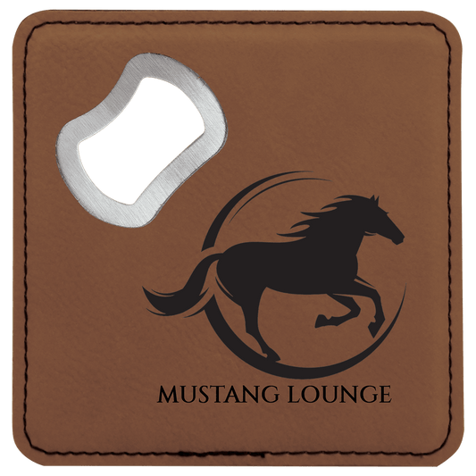4" x 4" Square Dark Brown Laserable Leatherette Bottle Opener Coaster (Sold by Case of 6)