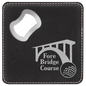 4" x 4" Square Black/Silver Laserable Leatherette Coaster with Bottle Opener (Sold by Case of 6)