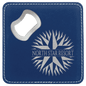 4" x 4" Square Blue/Silver Laserable Leatherette Coaster with Bottle Opener (Sold by Case of 6)
