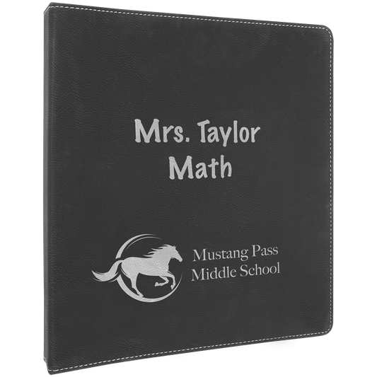10 1/2" x 11 1/2" Black/Silver Laserable Leatherette 3 Ring Binder with 1" Slant D Rings (Sold by Case of 4)