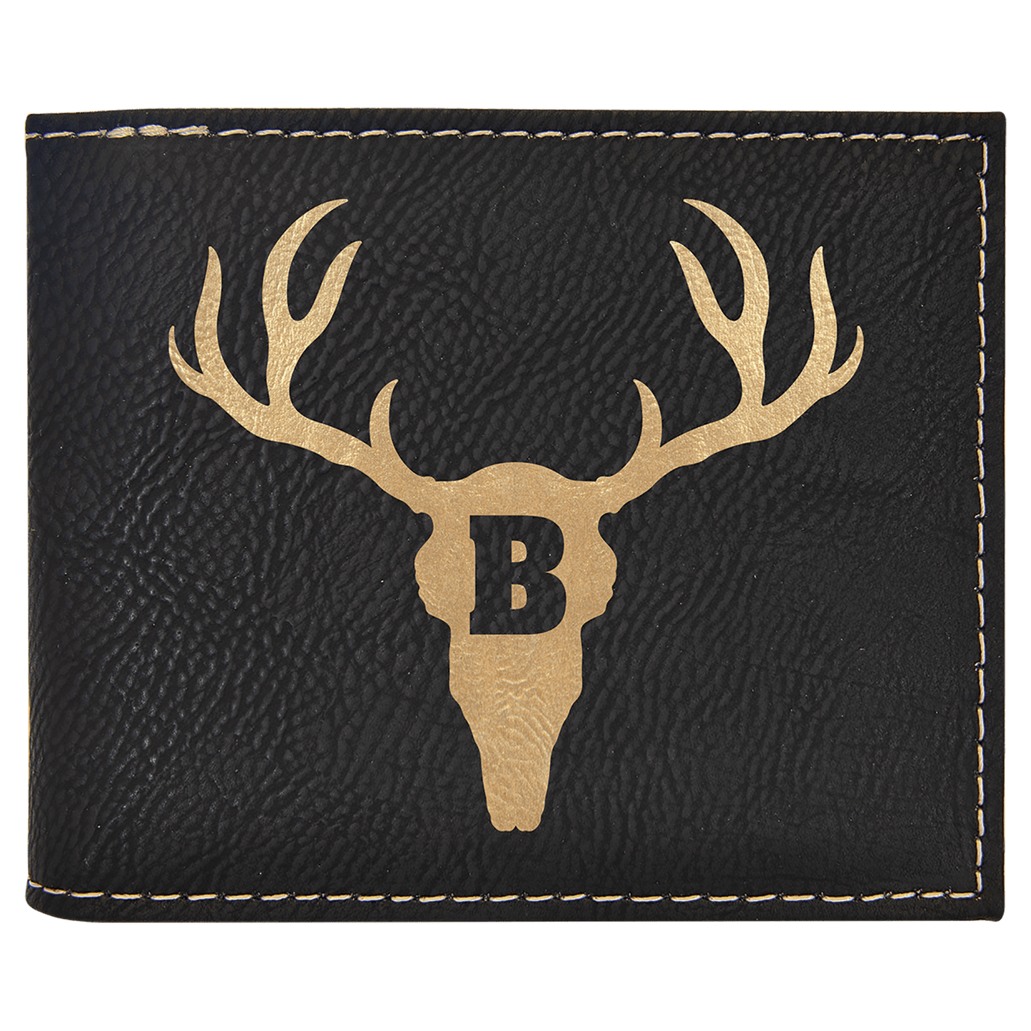 Black/Gold Laserable Leatherette Bi-Fold Wallet w/Flip  ID Display (Sold by Case of 10)