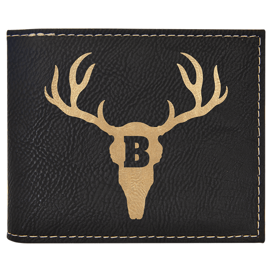 Black/Gold Laserable Leatherette Bi-Fold Wallet w/Flip  ID Display (Sold by Case of 10)
