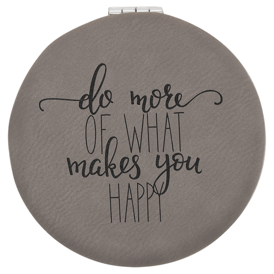 2 1/2" Gray Laserable Leatherette Compact Mirror (Sold by Case of 10)