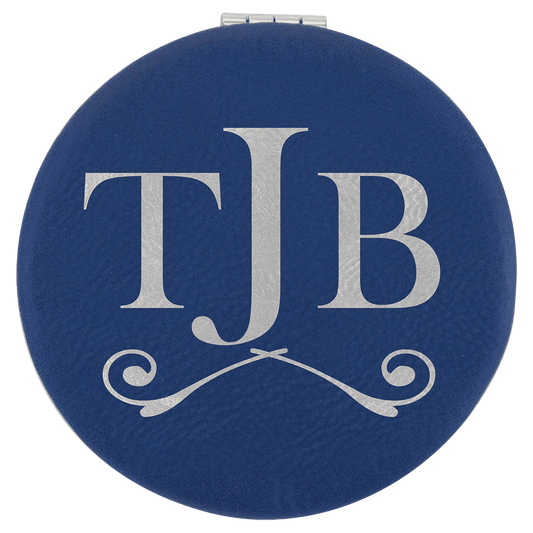 2 1/2" Blue/Silver Laserable Leatherette Compact Mirror (Sold by Case of 10)