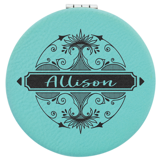 2 1/2" Teal Laserable Leatherette Compact Mirror (Sold by Case of 10)