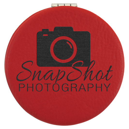 2 1/2" Red Laserable Leatherette Compact Mirror (Sold by Case of 10)