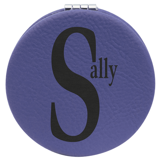 2 1/2" Purple Laserable Leatherette Compact Mirror (Sold by Case of 10)