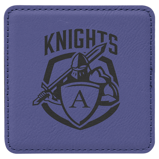 4" x 4" Square Purple Laserable Leatherette Coaster (Sold by Case of 6)