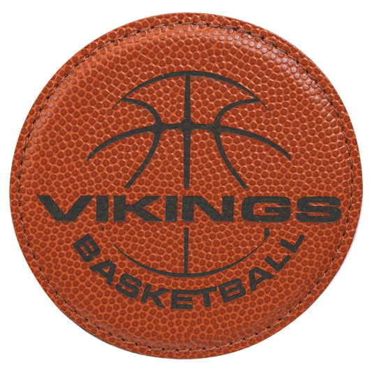 4" Round Basketball Laserable Leatherette Coaster (Sold by Case of 6)