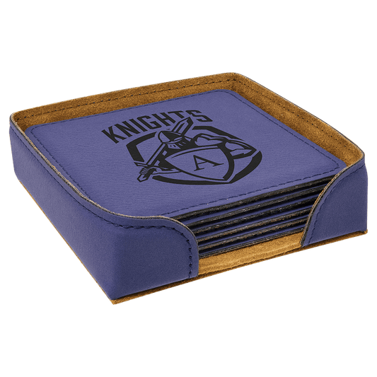 4" x 4" Purple Square Laserable Leatherette 6-Coaster Set (Sold by Case of 4)