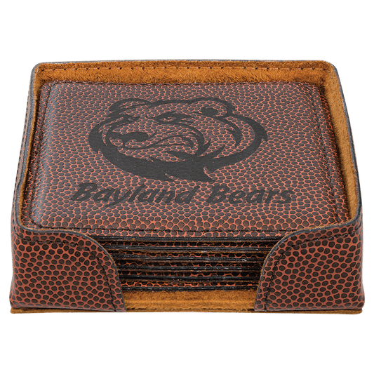 4" x 4" Football Square Laserable Leatherette 6-Coaster Set (Sold by Case of 4)