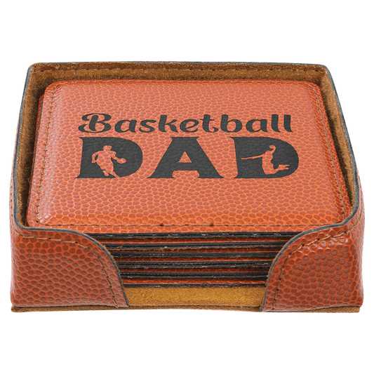 4" x 4" Basketball Square Laserable Leatherette 6-Coaster Set (Sold by Case of 4)
