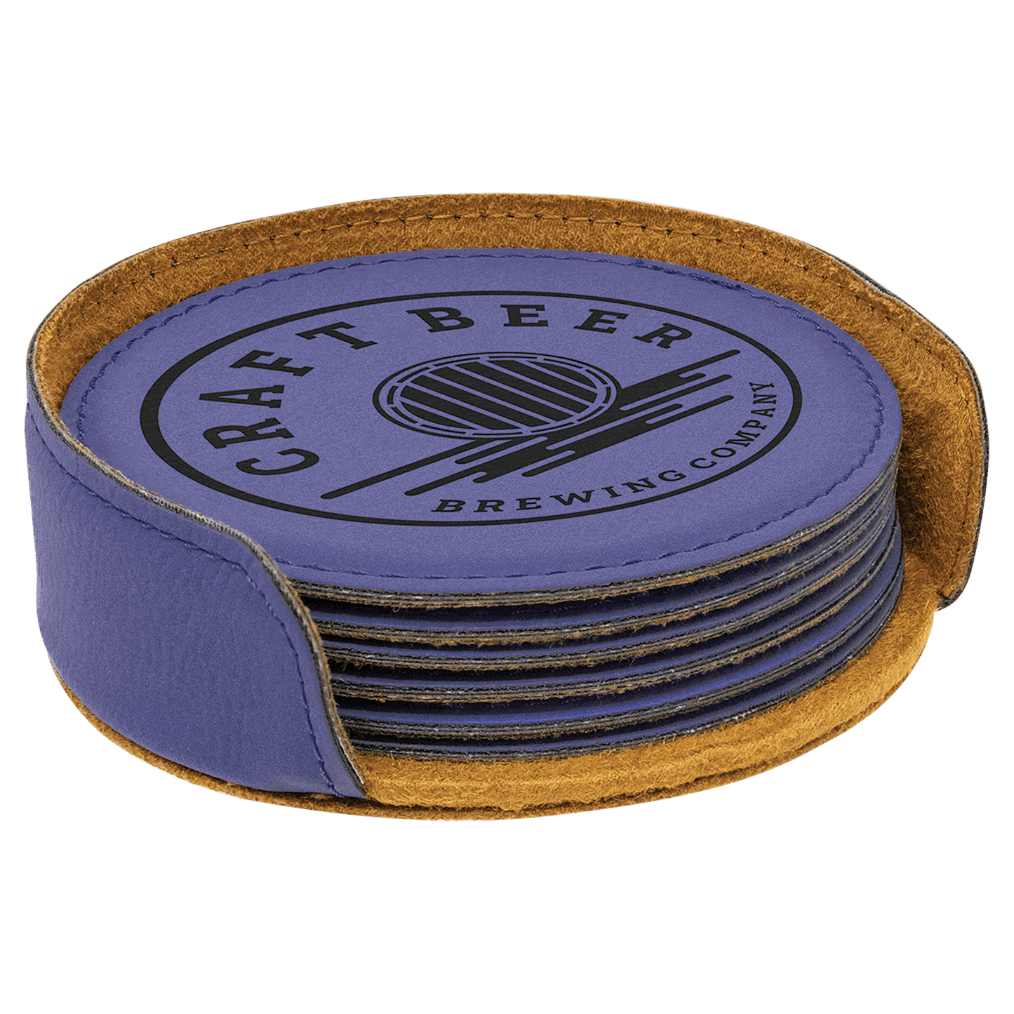 4" Purple Round Laserable Leatherette 6-Coaster Set (Sold by Case of 4)