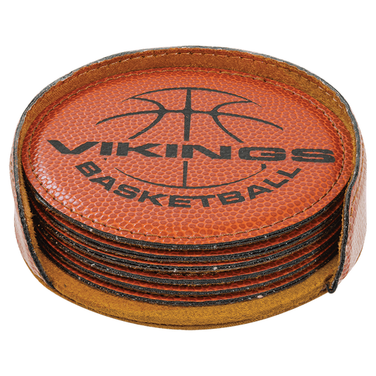 4" Basketball Round Laserable Leatherette 6-Coaster Set (Sold by Case of 4)