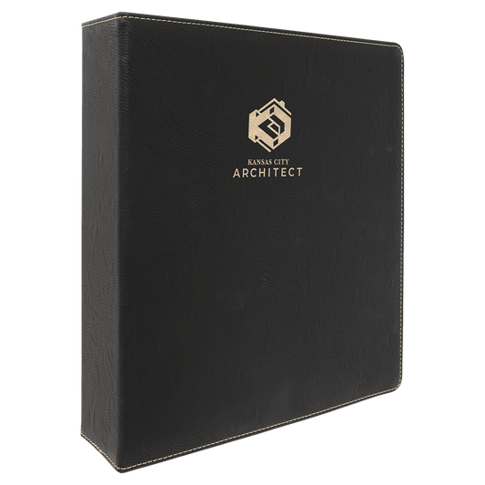 11" x 11 1/2" Black/Gold Laserable Leatherette 3 Ring Binder with 2" Slant  D Rings (Sold by Case of 4)