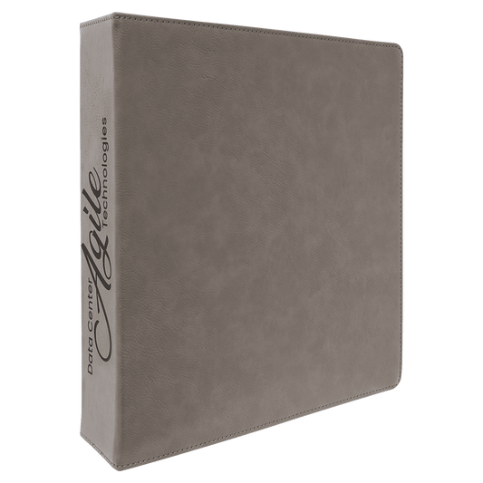 11" x 11 1/2" Gray Laserable Leatherette 3 Ring Binder with 2" Slant D Rings (Sold by Case of 4)