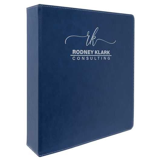 11" x 11 1/2" Blue/Silver Laserable Leatherette 3 Ring Binder with 2" Slant D Rings (Sold by Case of 4)