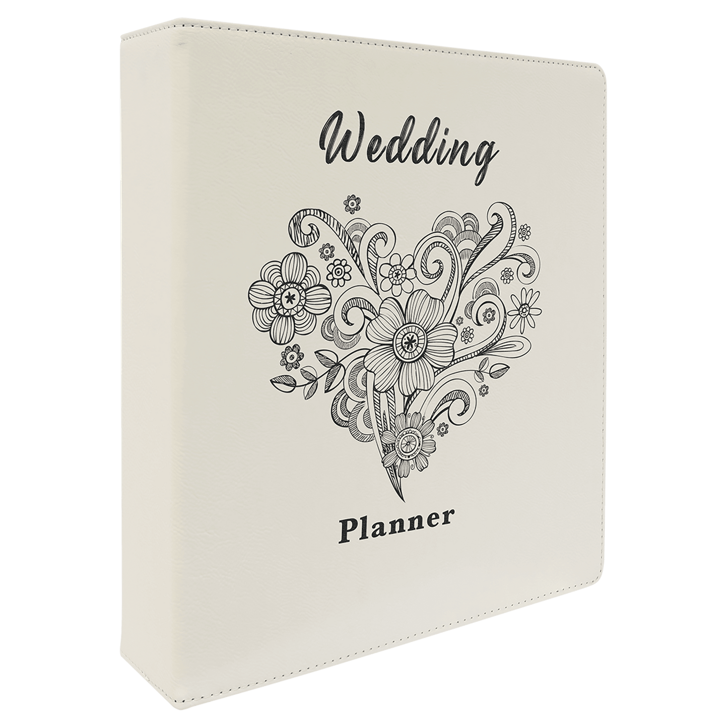 11" x 11 1/2" White/Black Laserable Leatherette 3 Ring Binder with 2" Slant D Rings (Sold by Case of 4)