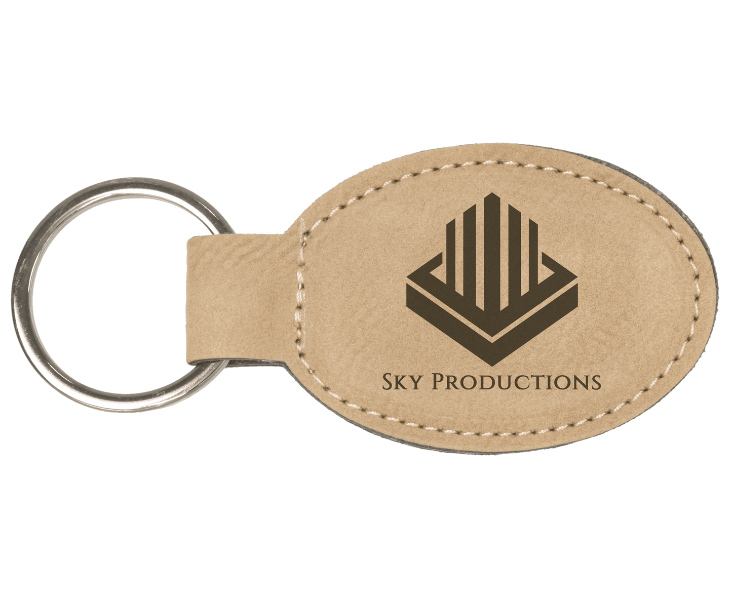 3" x 1 3/4" Light Brown Laserable Leatherette Oval Keychain (Sold by Case of 50)