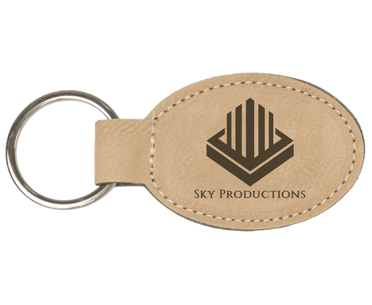 3" x 1 3/4" Light Brown Laserable Leatherette Oval Keychain (Sold by Case of 50)