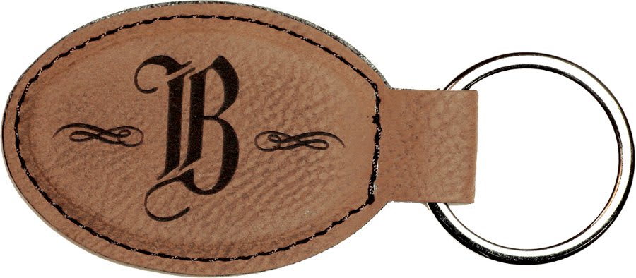 3" x 1 3/4" Dark Brown Laserable Leatherette Oval Keychain (Sold by Case of 50)
