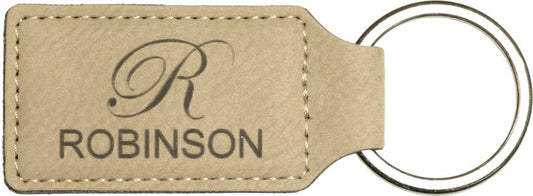 2 3/4" x 1 1/4" Light Brown Laserable Leatherette Rectangle Keychain (Sold by Case of 50)