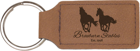 2 3/4" x 1 1/4" Dark Brown Laserable Leatherette Rectangle Keychain (Sold by Case of 50)