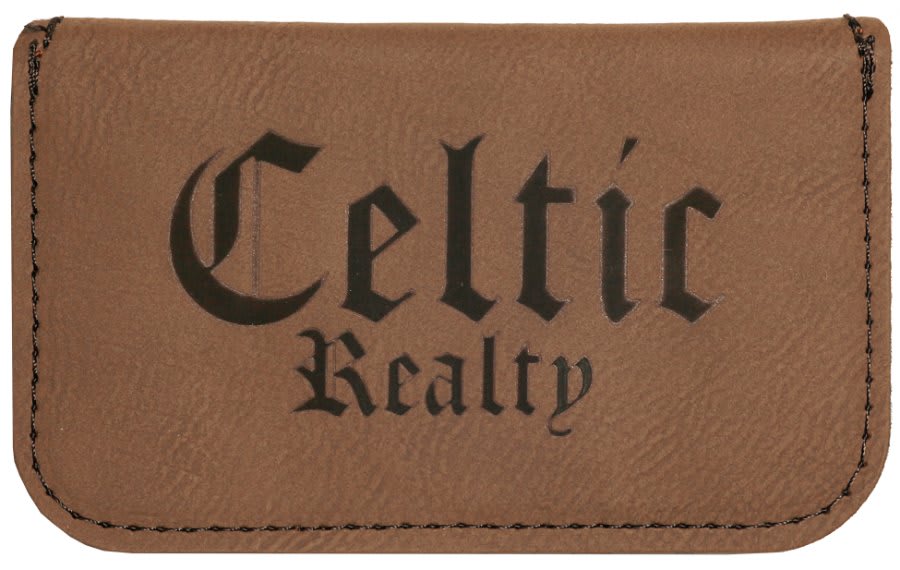 4 1/2" x 2 3/4" Dark Brown Laserable Leatherette Flexible Business Card Holder (Sold by Case of 10)