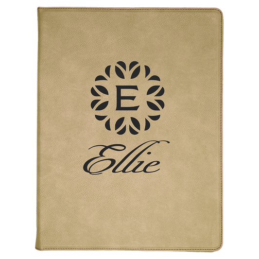 9 1/2" x 12" Light Brown Laserable Leatherette Portfolio with Notepad (Sold by Case of 4)