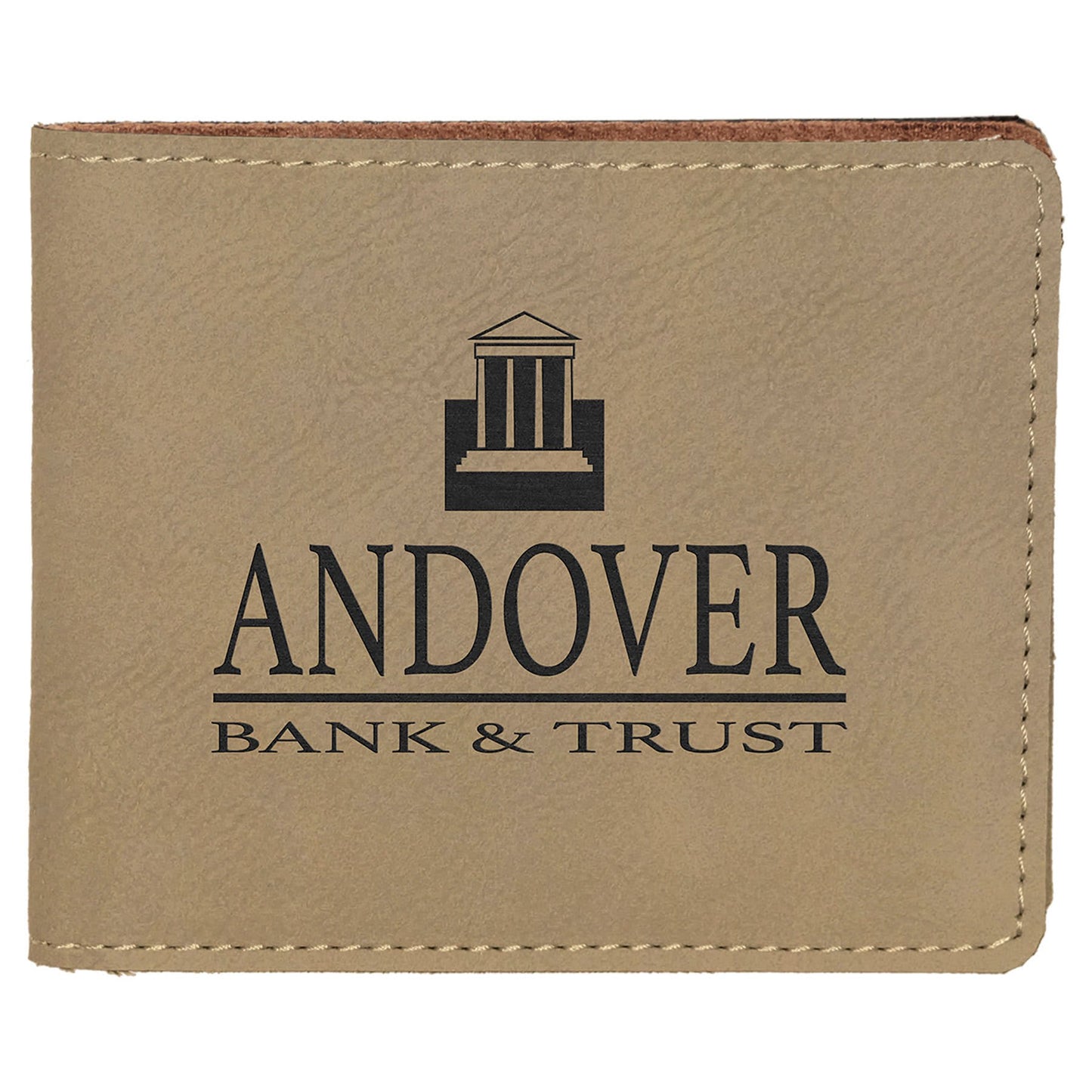 4 1/2" x 3 1/2" Light Brown Laserable Leatherette Bifold Wallet (Sold by Case of 10)