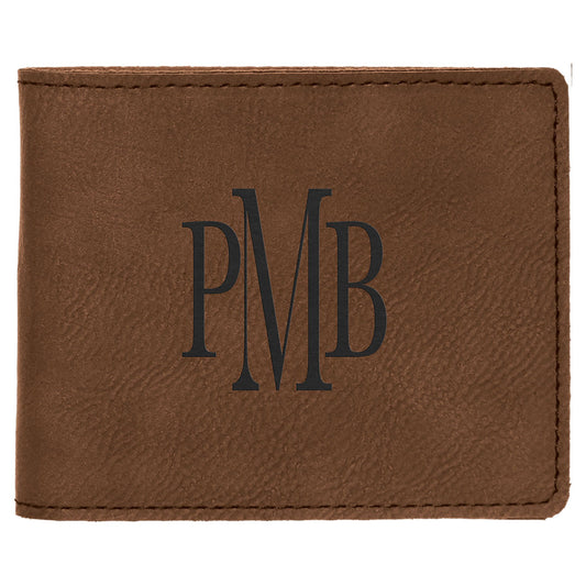 4 1/2" x 3 1/2" Dark Brown Laserable Leatherette Bifold Wallet (Sold by Case of 10)