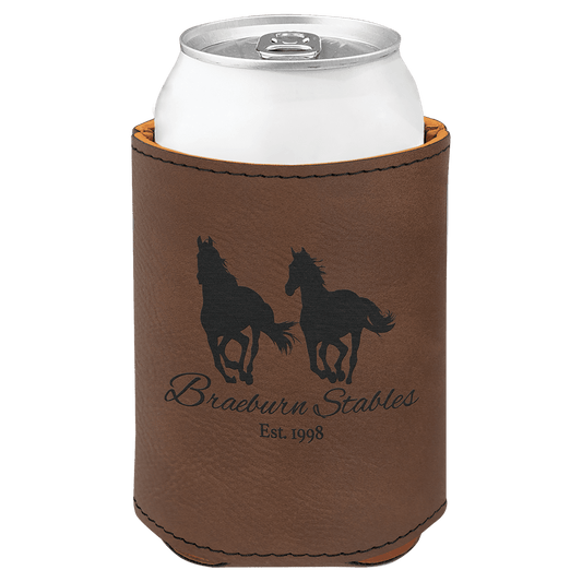 3 3/4" Dark Brown Laserable Leatherette Beverage Holder (Sold by Case of 25)