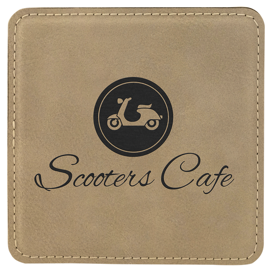 4" x 4" Square Light Brown Laserable Leatherette Coaster (Sold by Case of 6)