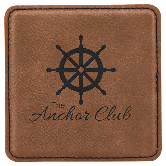 4" x 4" Square Dark Brown Laserable Leatherette Coaster (Sold by Case of 6)