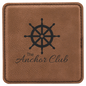 4" x 4" Square Dark Brown Laserable Leatherette Coaster (Sold by Case of 6)