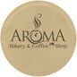 4" Round Light Brown Laserable Leatherette Coaster (Sold by Case of 6)